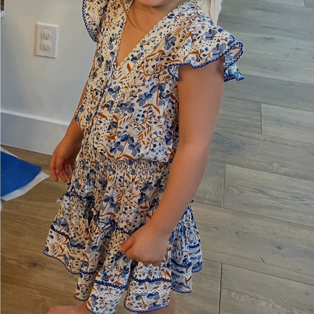 Poupette St. Barth Blue and Brown Floral Dress